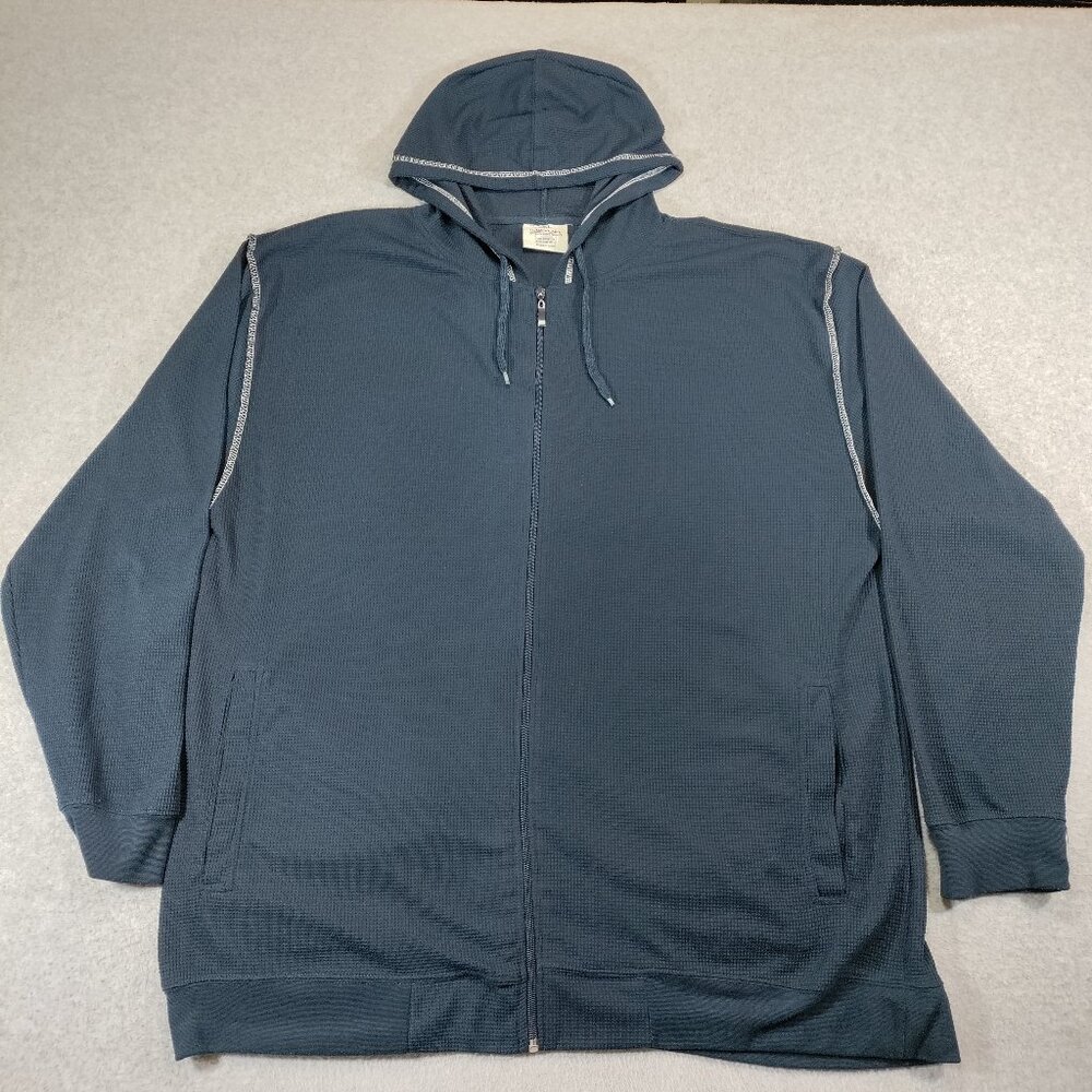 Tool Jeans Mens 2XL Full Zip Hoodie Blue Waffle Knit Thermal Jacket Pockets